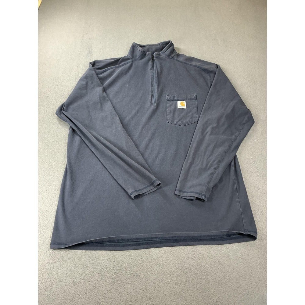 Carhartt Sweatshirt Mens XL Blue Pullover 1/4 Zip Pocket Relaxed Fit Mock Neck